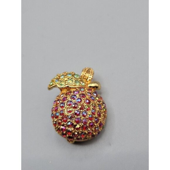 Rainbow Aurora Borealis Apple Pin Gold Tone Dainty Whimsical Fruit Brooch - Picture 3 of 6